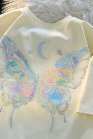 Japanese-Style Butterfly Print Cotton Short Sleeve T-Shirt for Men and Women, Plus Size Loose Summer Couple Top