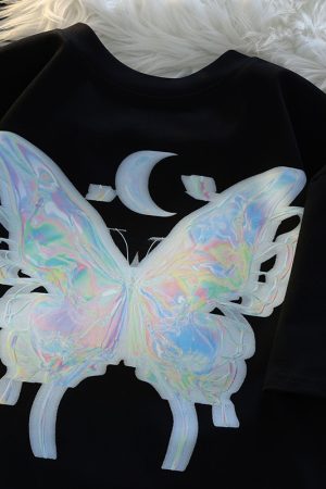 Japanese-Style Butterfly Print Cotton Short Sleeve T-Shirt for Men and Women, Plus Size Loose Summer Couple Top