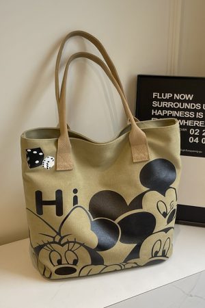 Japanese-Style Cartoon Canvas Tote Bag for Women - 2025 Large Capacity Student Shoulder Bag for Class and Commuting