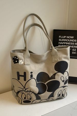 Japanese-Style Cartoon Canvas Tote Bag for Women - 2025 Large Capacity Student Shoulder Bag for Class and Commuting