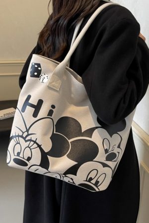 Japanese-Style Cartoon Canvas Tote Bag for Women - 2025 Large Capacity Student Shoulder Bag for Class and Commuting