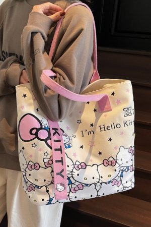 Japanese-Style Cartoon Canvas Tote Bag for Women - Large Capacity Student Shoulder Bag for Summer Commuting and Classes