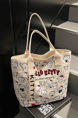 Japanese-Style Cartoon Canvas Tote Bag for Women - Large Capacity Student Shoulder Bag for Summer Commuting and Classes