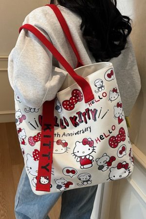 Japanese-Style Cartoon Canvas Tote Bag for Women - Large Capacity Student Shoulder Bag for Summer Commuting and Classes