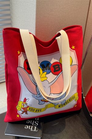 Japanese-Style Cartoon Canvas Tote Bag for Women, Large Capacity Commuter Shoulder Bag for Students, Hand-Held Book Bag