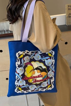 Japanese-Style Cartoon Canvas Tote Bag for Women, Large Capacity Commuter Shoulder Bag for Students, Hand-Held Book Bag