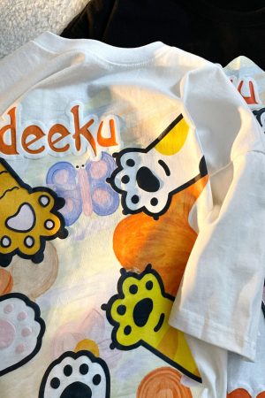 Japanese-Style Cartoon Graffiti Short Sleeve T-Shirt for Men & Women, Plus Size, Trendy Couple Outfit, Casual Streetwear