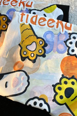 Japanese-Style Cartoon Graffiti Short Sleeve T-Shirt for Men & Women, Plus Size, Trendy Couple Outfit, Casual Streetwear