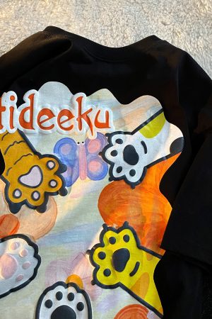 Japanese-Style Cartoon Graffiti Short Sleeve T-Shirt for Men & Women, Plus Size, Trendy Couple Outfit, Casual Streetwear