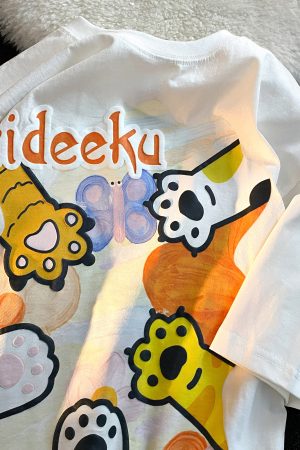 Japanese-Style Cartoon Graffiti Short Sleeve T-Shirt for Men & Women, Plus Size, Trendy Couple Outfit, Casual Streetwear