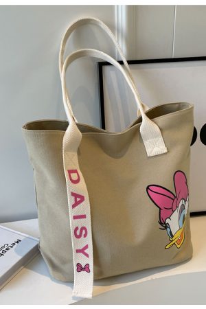 Japanese-Style Cartoon Single-Shoulder Canvas Tote Bag for Women â€“ Versatile, Large Capacity, Perfect for Students and Commuting