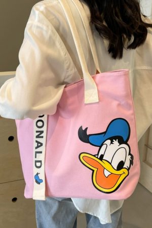 Japanese-Style Cartoon Single-Shoulder Canvas Tote Bag for Women â€“ Versatile, Large Capacity, Perfect for Students and Commuting
