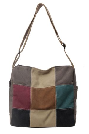 Japanese-Style Color-Blocking Retro Canvas Bag - Large Capacity Women's Shoulder Crossbody Bag for Students, 2025 Trend