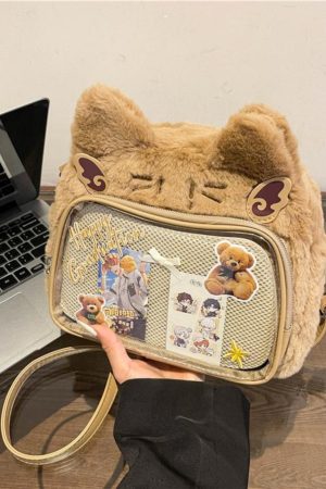 Japanese-Style Cute Cartoon Plush Crossbody Backpack for Spring/Summer 2025 - Trendy Hot Girl Double Shoulder Bag