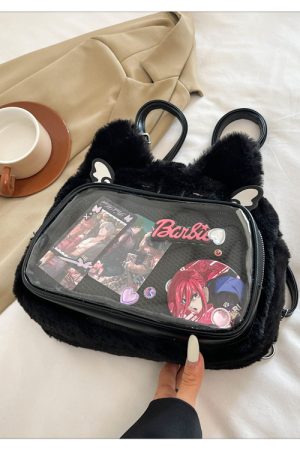Japanese-Style Cute Cartoon Plush Crossbody Backpack for Spring/Summer 2025 - Trendy Hot Girl Double Shoulder Bag