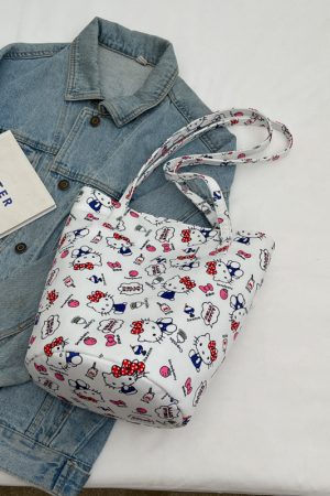 Japanese-Style Floral Canvas Bucket Bag for Women - 2025 Versatile Large Capacity Shoulder Tote for Commuting