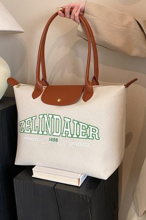 Japanese-Style Large Capacity Canvas Tote Bag for Women - 2025 Spring Summer Letter Print Handheld Shoulder Commuter Bag