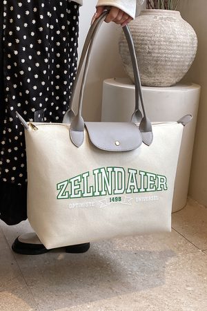 Japanese-Style Large Capacity Canvas Tote Bag for Women - 2025 Spring Summer Letter Print Handheld Shoulder Commuter Bag