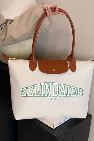 Japanese-Style Large Capacity Canvas Tote Bag for Women - 2025 Spring Summer Letter Print Handheld Shoulder Commuter Bag