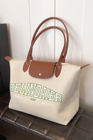 Japanese-Style Large Capacity Canvas Tote Bag for Women - 2025 Spring Summer Letter Print Handheld Shoulder Commuter Bag