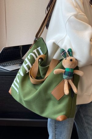 Japanese-Style Large Capacity Canvas Tote Bag for Women - Versatile Casual Commuting Handbag & Crossbody Bag