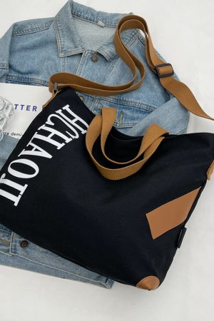 Japanese-Style Large Capacity Canvas Tote Bag for Women - Versatile Casual Commuting Handbag & Crossbody Bag