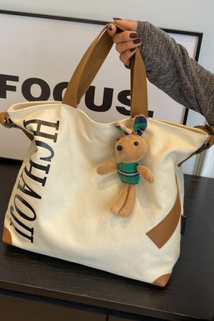 Japanese-Style Large Capacity Canvas Tote Bag for Women - Versatile Casual Commuting Handbag & Crossbody Bag