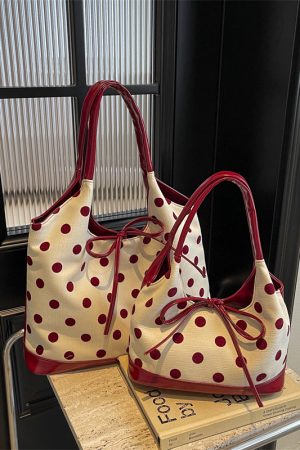 Japanese-Style Minimalist Polka Dot Bucket Bag for Women â€“ Large Capacity Tote with Bow, 2025 Trendy Design