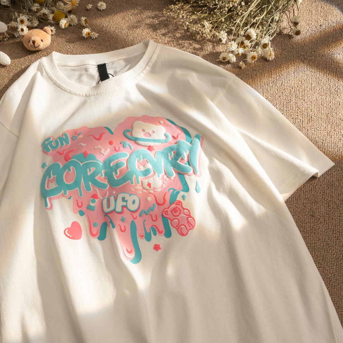 Japanese-Style Retro Cartoon Bear Cotton Short-Sleeve T-Shirt Plus Size for Women & Men - Trendy Loose Fit for Y2K Fashion Japanese-Style Retro Cartoon Bear Cotton Short-Sleeve T-Shirt Plus Size for Women & Men - Trendy Loose Fit for Y2K Fashion