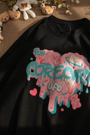 Japanese-Style Retro Cartoon Bear Cotton Short-Sleeve T-Shirt Plus Size for Women & Men - Trendy Loose Fit for Y2K Fashion