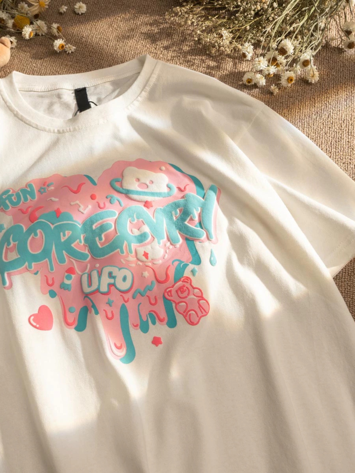 Japanese-Style Retro Cartoon Bear Cotton Short-Sleeve T-Shirt Plus Size for Women & Men - Trendy Loose Fit for Y2K Fashion Japanese-Style Retro Cartoon Bear Cotton Short-Sleeve T-Shirt Plus Size for Women & Men - Trendy Loose Fit for Y2K Fashion