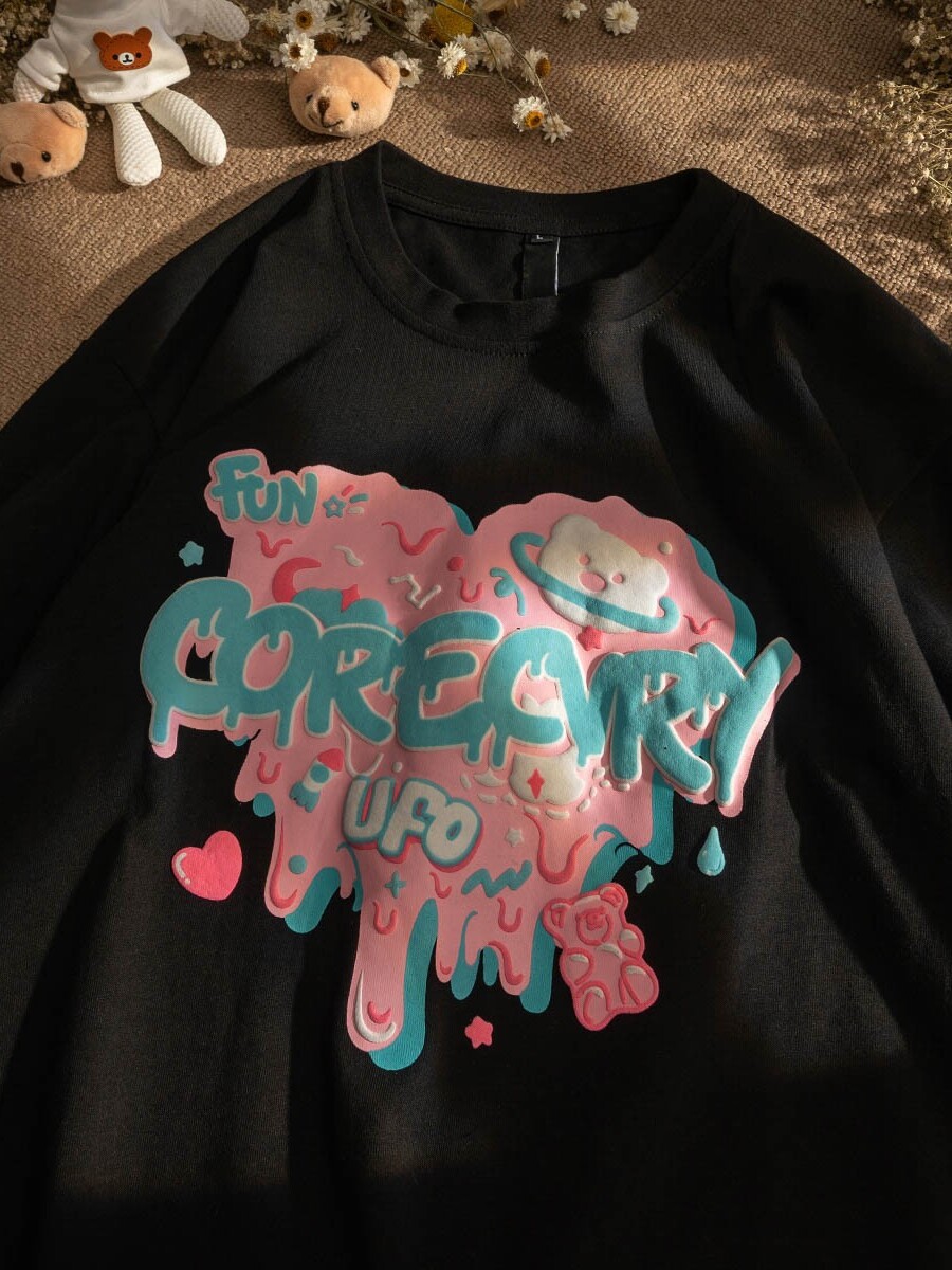 Japanese-Style Retro Cartoon Bear Cotton Short-Sleeve T-Shirt Plus Size for Women & Men - Trendy Loose Fit for Y2K Fashion Japanese-Style Retro Cartoon Bear Cotton Short-Sleeve T-Shirt Plus Size for Women & Men - Trendy Loose Fit for Y2K Fashion