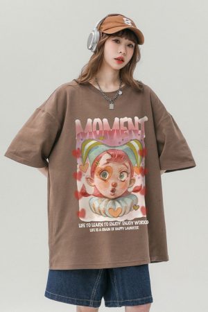 Japanese-Style Retro Cotton Short Sleeve T-Shirt for Men & Women, Plus Size Loose Fit Casual Couple Top