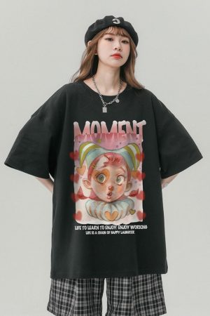 Japanese-Style Retro Cotton Short Sleeve T-Shirt for Men & Women, Plus Size Loose Fit Casual Couple Top