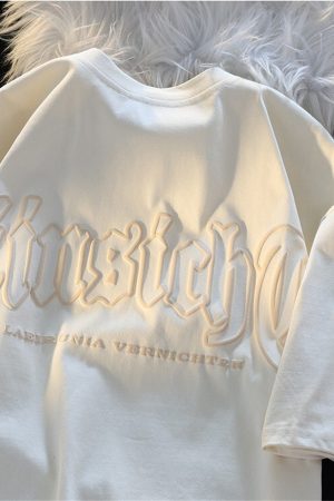 Japanese-Style Retro Sweet Letter Print Short-Sleeve T-Shirt for Men and Women, Plus Size, Loose-Fitting Cotton Tee, Casual Couple Outfit