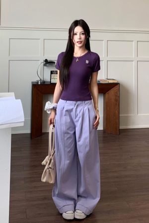 Khaki Draped Loose Straight Casual Pants for Women - Summer Korean Style Wide Leg Floor-Length Trousers