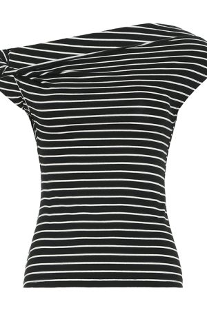 Korean Aesthetic Striped One-Shoulder Sheer Long Sleeve T-Shirt Top for Women - Lightweight Versatile Fashion Essential