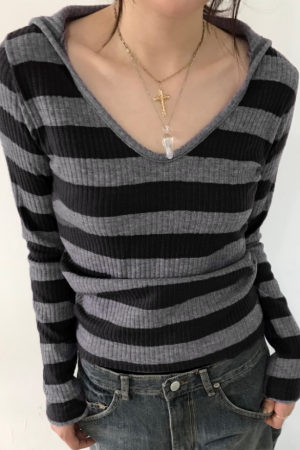 Korean Aesthetic Striped One-Shoulder Sheer Long Sleeve T-Shirt Top for Women - Lightweight Versatile Fashion Essential