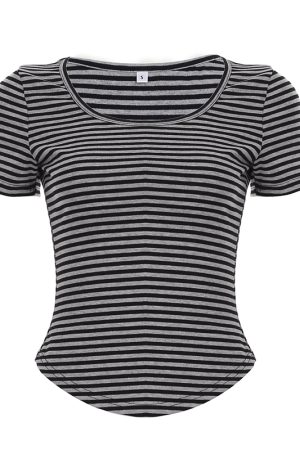 Korean Aesthetic Striped One-Shoulder Sheer Long Sleeve T-Shirt Top for Women - Lightweight Versatile Fashion Essential