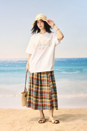 Korean Fairy Style Short Sleeve Sunscreen T-shirt - Cool Feeling Solona Tee for Summer, Playful Design, Perfect for Y2K Fashion