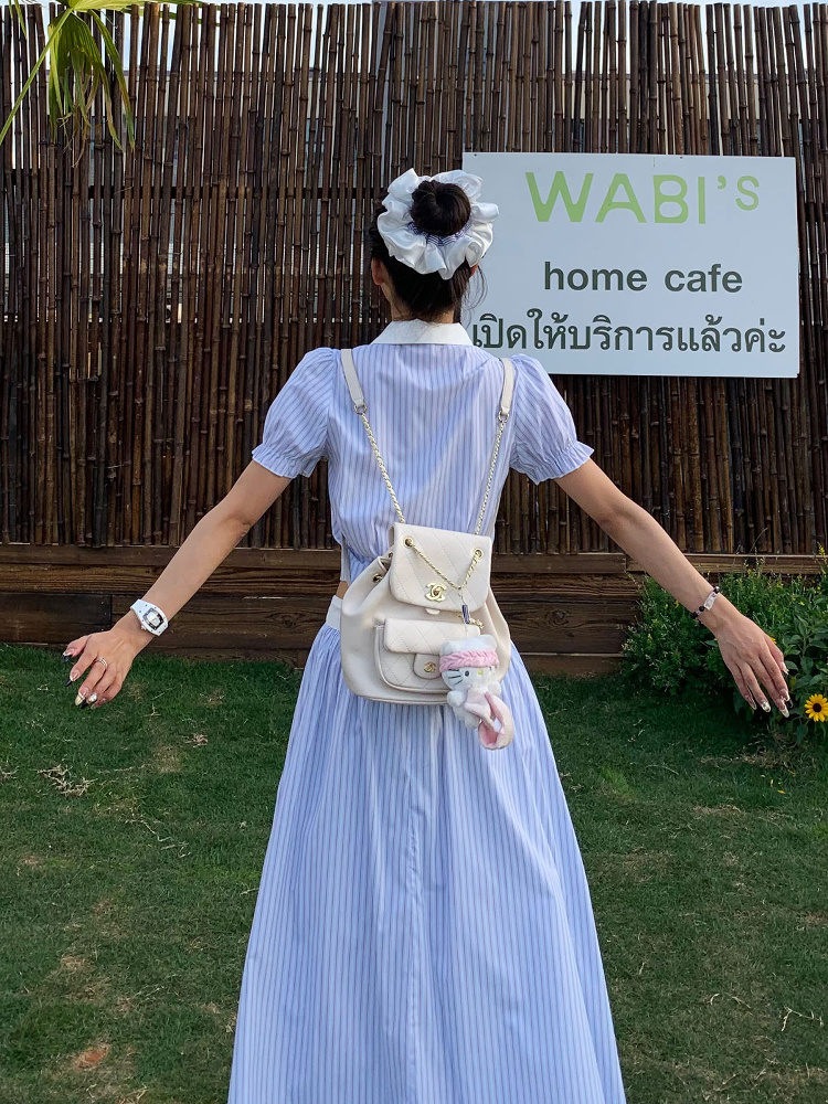 Korean Style Blue Striped Dress Set for Women - Sweet Sister Long Skirt Two-Piece Set - Summer 2025 Fashion Korean Style Blue Striped Dress Set for Women - Sweet Sister Long Skirt Two-Piece Set - Summer 2025 Fashion