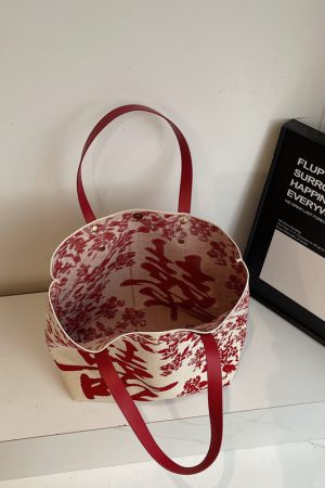 Korean-Style Bride Wedding Tote Bag 2025 - Double Happiness Design, Shoulder Commuting Handbag, Bridesmaid Gift Bag