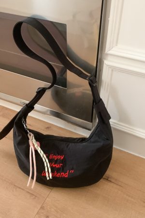 Korean-Style Casual Dumpling Bag - 2025 Fashion Letter Embroidery Saddle Bag, Versatile Minimalist Elegant Shoulder Bag