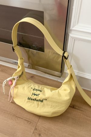 Korean-Style Casual Dumpling Bag - 2025 Fashion Letter Embroidery Saddle Bag, Versatile Minimalist Elegant Shoulder Bag