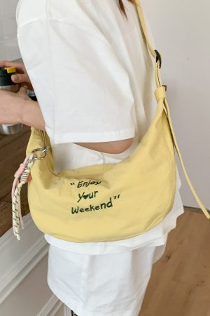 Korean-Style Casual Dumpling Bag - 2025 Fashion Letter Embroidery Saddle Bag, Versatile Minimalist Elegant Shoulder Bag