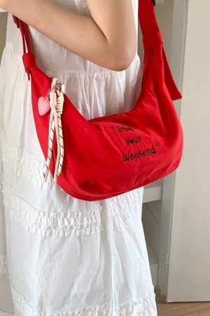 Korean-Style Casual Dumpling Bag - 2025 Fashion Letter Embroidery Saddle Bag, Versatile Minimalist Elegant Shoulder Bag