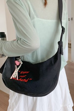 Korean-Style Casual Dumpling Bag - 2025 Fashion Letter Embroidery Saddle Bag, Versatile Minimalist Elegant Shoulder Bag