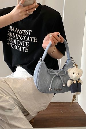 Korean Style Crescent Underarm Bag for Women, Bowknot Handbag, High-End Feel, Spring/Summer Crossbody, 2025 New Model