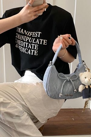 Korean Style Crescent Underarm Bag for Women, Bowknot Handbag, High-End Feel, Spring/Summer Crossbody, 2025 New Model