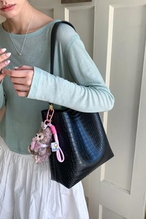 Korean-Style Crocodile Pattern Versatile Shoulder Bag for Women - 2025 Summer High-End Crossbody Bucket Bag